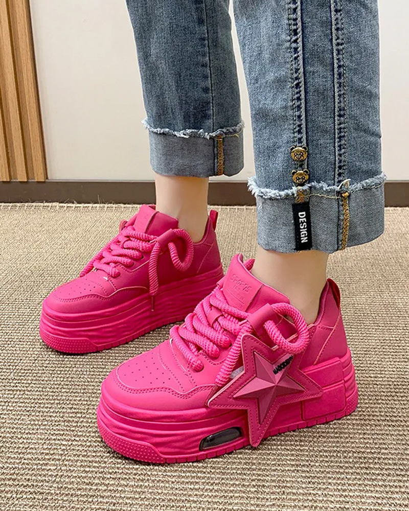 Y2K Pink Platform Sneakers - Retro 90s Grunge, Summer Outfits, Club & Party Fashion