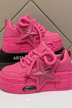 Y2K Pink Platform Sneakers - Retro 90s Grunge, Summer Outfits, Club & Party Fashion