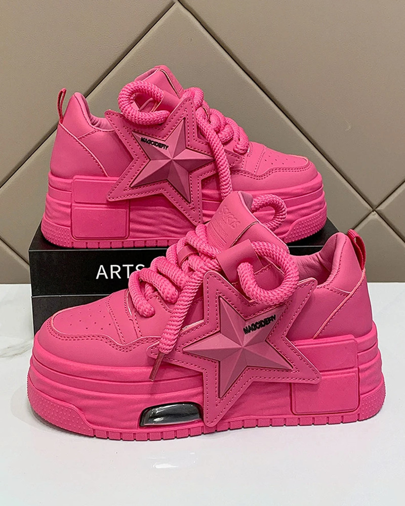 Y2K Pink Platform Sneakers - Retro 90s Grunge, Summer Outfits, Club & Party Fashion