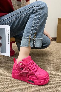 Y2K Pink Platform Sneakers - Retro 90s Grunge, Summer Outfits, Club & Party Fashion