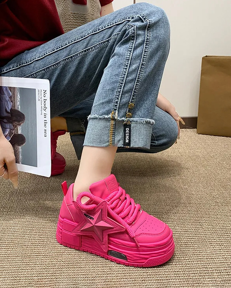 Y2K Pink Platform Sneakers - Retro 90s Grunge, Summer Outfits, Club & Party Fashion
