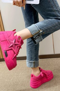 Y2K Pink Platform Sneakers - Retro 90s Grunge, Summer Outfits, Club & Party Fashion