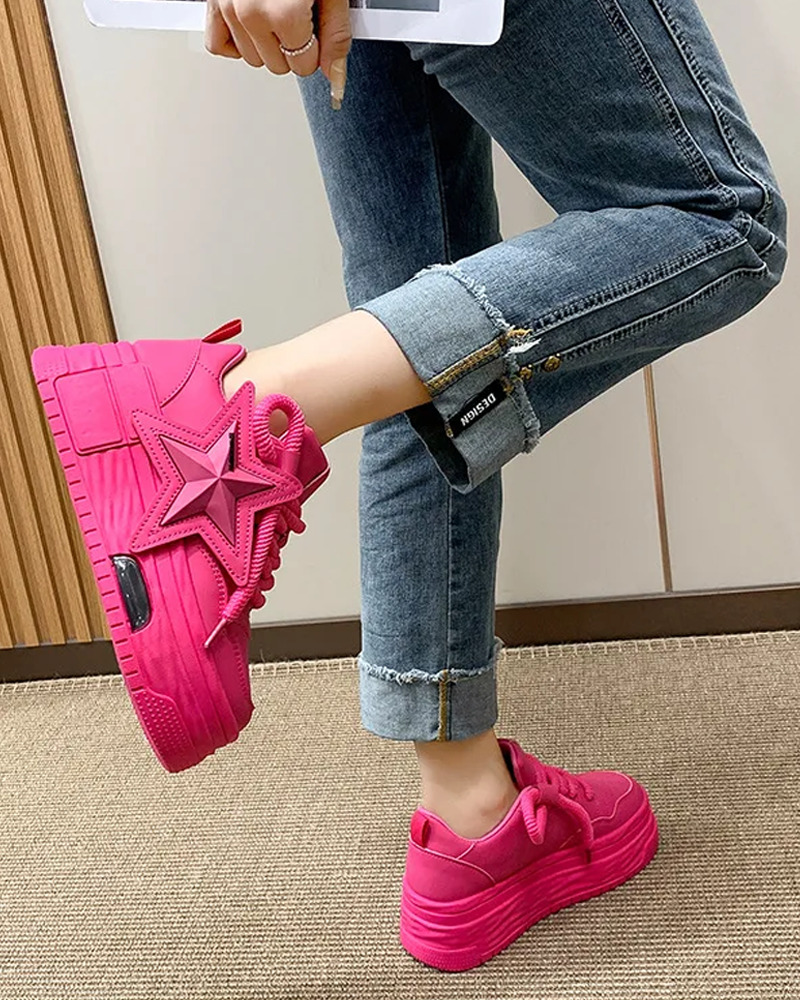 Y2K Pink Platform Sneakers - Retro 90s Grunge, Summer Outfits, Club & Party Fashion