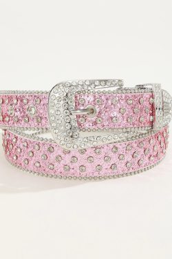 Y2K Pink Rhinestone Belt - Perfect for Y2K Summer, 90s Grunge, and Retro Party Outfits