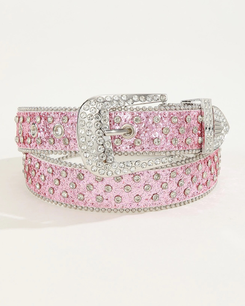 Y2K Pink Rhinestone Belt - Perfect for Y2K Summer, 90s Grunge, and Retro Party Outfits