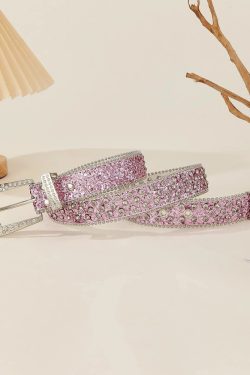 Y2K Pink Rhinestone Belt - Perfect for Y2K Summer, 90s Grunge, and Retro Party Outfits