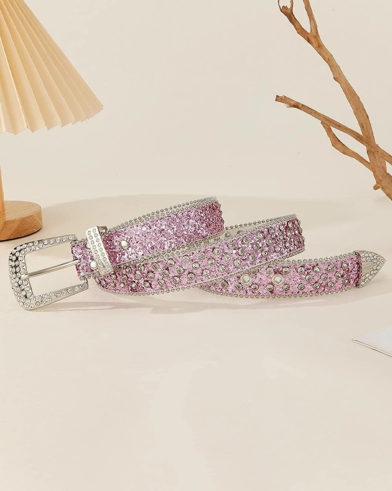 Y2K Pink Rhinestone Belt - Perfect for Y2K Summer, 90s Grunge, and Retro Party Outfits