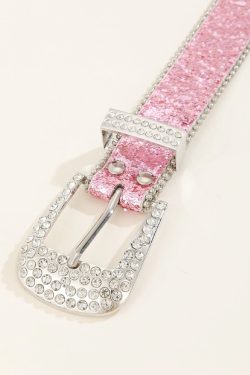 Y2K Pink Rhinestone Belt - Perfect for Y2K Summer, 90s Grunge, and Retro Party Outfits