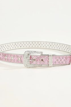 Y2K Pink Rhinestone Belt - Perfect for Y2K Summer, 90s Grunge, and Retro Party Outfits