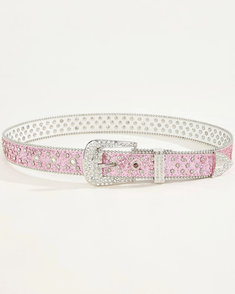 Y2K Pink Rhinestone Belt - Perfect for Y2K Summer, 90s Grunge, and Retro Party Outfits