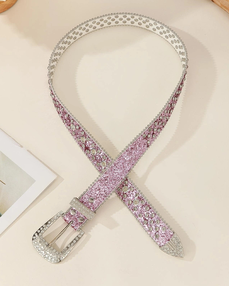 Y2K Pink Rhinestone Belt - Perfect for Y2K Summer, 90s Grunge, and Retro Party Outfits