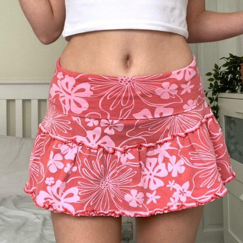 Y2K Pink Ruffle Skirt - 90s Grunge, Retro Summer, Pastel Goth, Y2K Party & Club Outfits