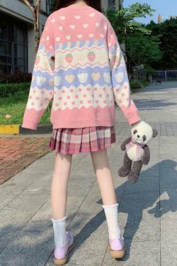 Y2K Pink Strawberry Sweater - 90s Grunge, Retro Summer, Pastel Goth, Y2K Fashion