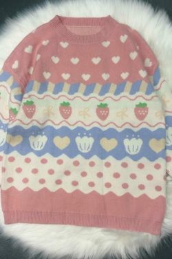 Y2K Pink Strawberry Sweater - 90s Grunge, Retro Summer, Pastel Goth, Y2K Fashion