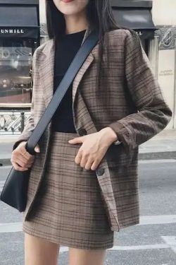 Y2K Plaid Blazer & High-Waist Mini Skirt Set - 90s Grunge Summer Outfit, Retro Party Look