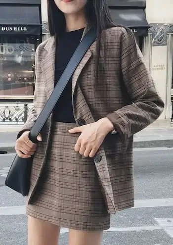 Y2K Plaid Blazer & High-Waist Mini Skirt Set - 90s Grunge Summer Outfit, Retro Party Look