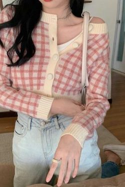 Y2K Plaid Button Cardigan - Retro 90s Grunge, Summer Outfits, Y2K Fashion, Pastel Goth Style