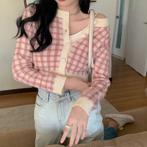 Y2K Plaid Button Cardigan - Retro 90s Grunge, Summer Outfits, Y2K Fashion, Pastel Goth Style