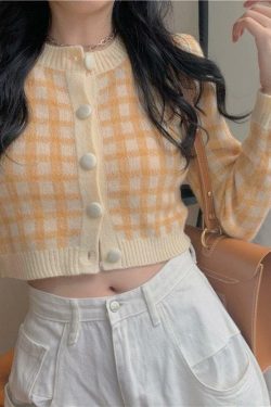 Y2K Plaid Button Cardigan - Retro 90s Grunge, Summer Outfits, Y2K Fashion, Pastel Goth Style
