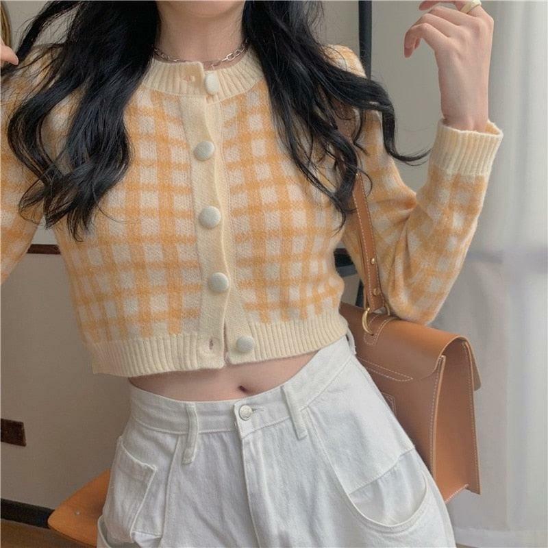 Y2K Plaid Button Cardigan - Retro 90s Grunge, Summer Outfits, Y2K Fashion, Pastel Goth Style