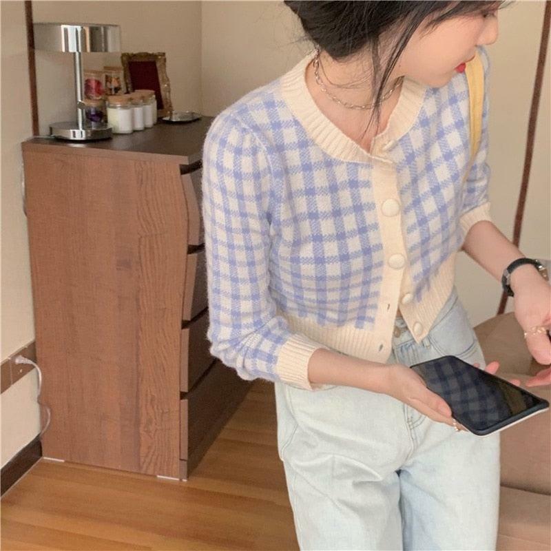 Y2K Plaid Button Cardigan - Retro 90s Grunge, Summer Outfits, Y2K Fashion, Pastel Goth Style