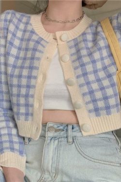 Y2K Plaid Button Cardigan - Retro 90s Grunge, Summer Outfits, Y2K Fashion, Pastel Goth Style