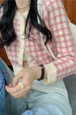 Y2K Plaid Button Cardigan - Retro 90s Grunge, Summer Outfits, Y2K Fashion, Pastel Goth Style