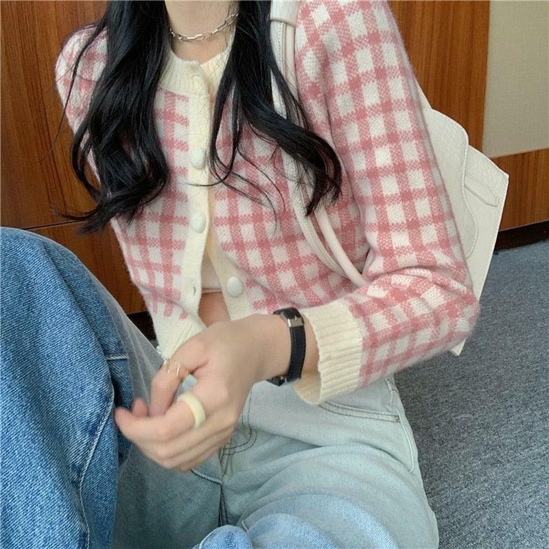 Y2K Plaid Button Cardigan - Retro 90s Grunge, Summer Outfits, Y2K Fashion, Pastel Goth Style