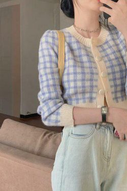 Y2K Plaid Button Cardigan - Retro 90s Grunge, Summer Outfits, Y2K Fashion, Pastel Goth Style