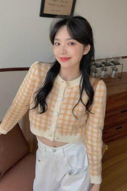 Y2K Plaid Button Cardigan - Retro 90s Grunge, Summer Outfits, Y2K Fashion, Pastel Goth Style