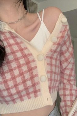Y2K Plaid Button Cardigan - Retro 90s Grunge, Summer Outfits, Y2K Fashion, Pastel Goth Style