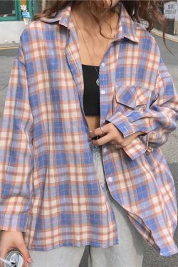 Y2K Plaid Button Up Shirt - 90s Grunge, Retro Summer Outfit, Y2K Fashion for Women