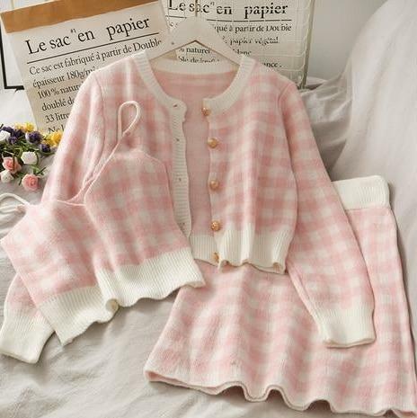 Y2K Plaid Three Piece Suit - 90s Grunge, Retro Summer Outfit, Y2K Party & Club Fashion