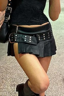 Y2K Pleated Leather Mini Skirt - 90s Grunge, Retro Goth, Summer Party & Club Outfits