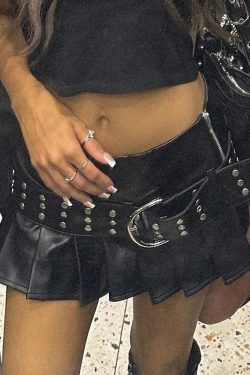 Y2K Pleated Leather Mini Skirt - 90s Grunge, Retro Goth, Summer Party & Club Outfits