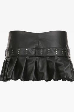 Y2K Pleated Leather Mini Skirt - 90s Grunge, Retro Goth, Summer Party & Club Outfits