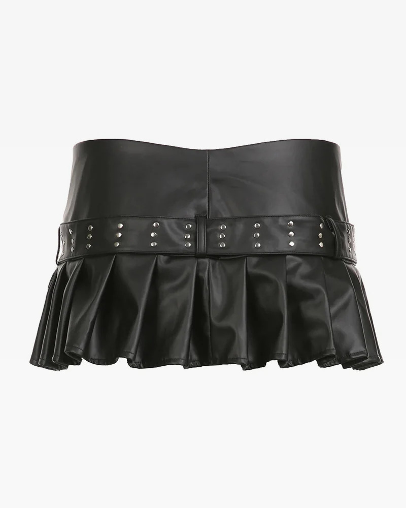 Y2K Pleated Leather Mini Skirt - 90s Grunge, Retro Goth, Summer Party & Club Outfits
