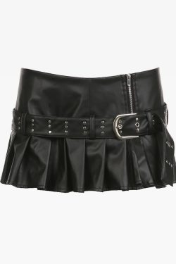 Y2K Pleated Leather Mini Skirt - 90s Grunge, Retro Goth, Summer Party & Club Outfits