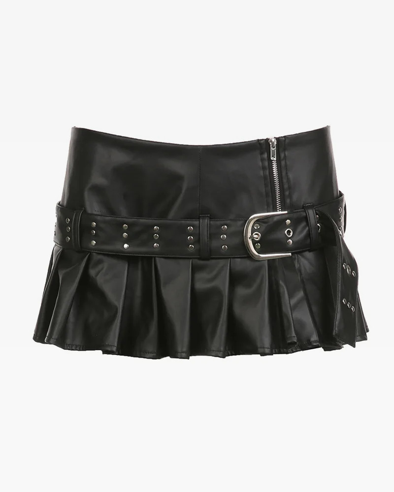 Y2K Pleated Leather Mini Skirt - 90s Grunge, Retro Goth, Summer Party & Club Outfits