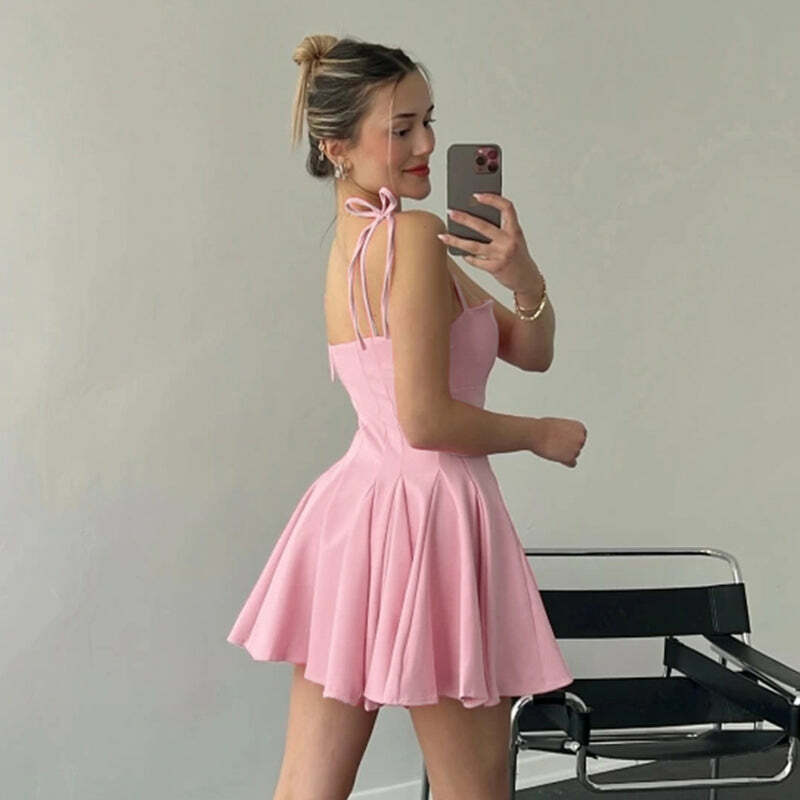 Y2K Pleated Mini Dress - 90s Grunge Summer Outfit, Retro Y2K Fashion for Parties and Clubs