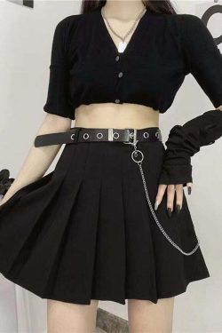 Y2K Pleated Skirt with Belt - Black | 90s Grunge, Retro, Summer & Party Outfits