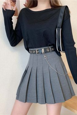Y2K Pleated Skirt with Belt Gray - Retro 90s Grunge Summer Outfit, Y2K Fashion Essentials
