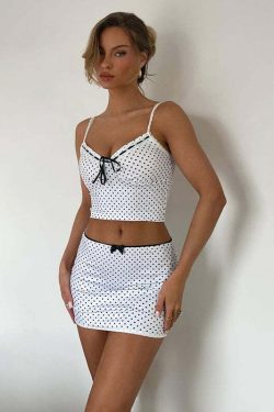 Y2K Polka-Dot Mini Skirt Set - Retro 90s Grunge Summer Outfit, Perfect for Y2K Parties