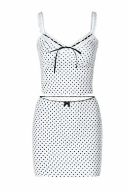 Y2K Polka-Dot Mini Skirt Set - Retro 90s Grunge Summer Outfit, Perfect for Y2K Parties