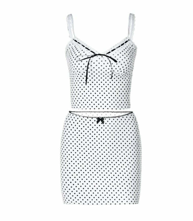 Y2K Polka-Dot Mini Skirt Set - Retro 90s Grunge Summer Outfit, Perfect for Y2K Parties