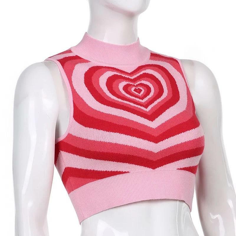 Y2K Powerpuff Heart Sweater Vest - Retro 90s Grunge, Pastel Goth, Summer Y2K Outfits