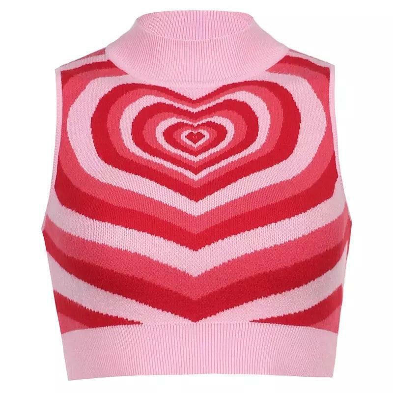 Y2K Powerpuff Heart Sweater Vest - Retro 90s Grunge, Pastel Goth, Summer Y2K Outfits