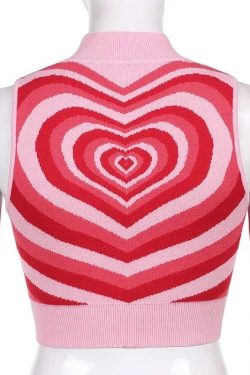 Y2K Powerpuff Heart Sweater Vest - Retro 90s Grunge, Pastel Goth, Summer Y2K Outfits