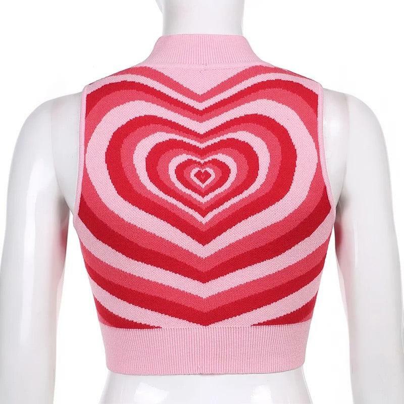 Y2K Powerpuff Heart Sweater Vest - Retro 90s Grunge, Pastel Goth, Summer Y2K Outfits