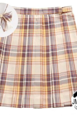 Y2K Preppy Pleated Plaid Skirt with Bow - Retro 90s Grunge Summer Outfit